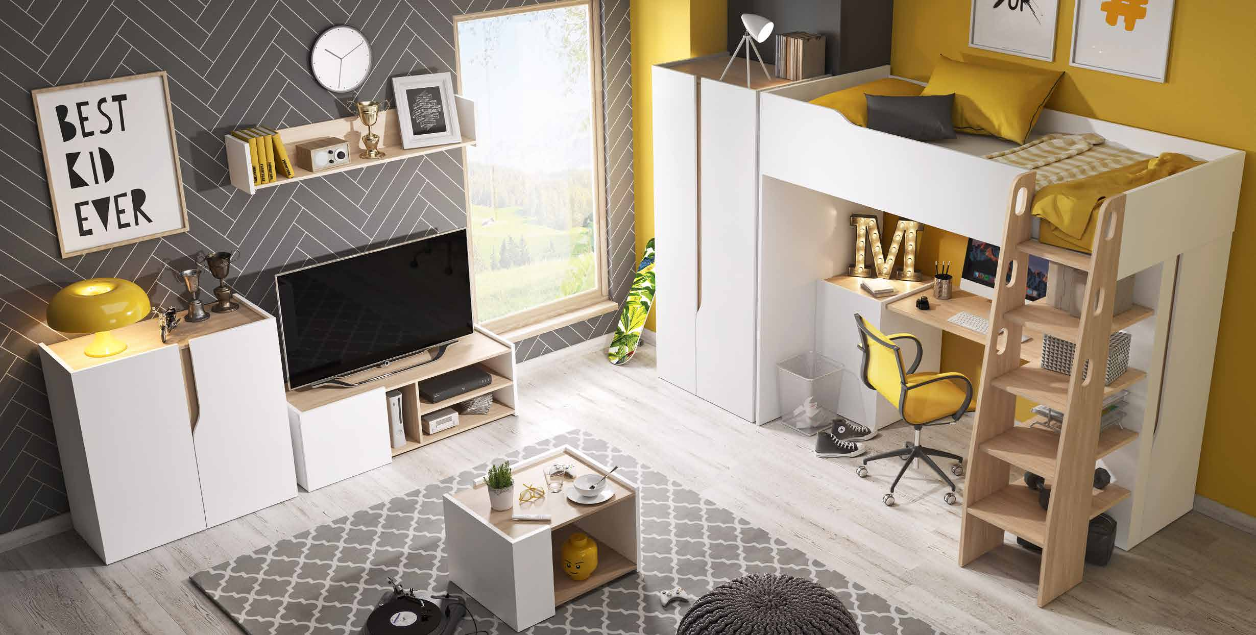 łóżko piętrowe z biurkiem Bobo